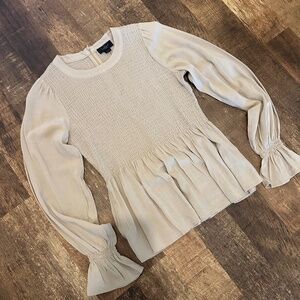 Bellini Linen long sleeve ruched peplum top